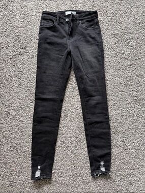 KanCan Black Skinny Jeans with Frayed Ankle Detail